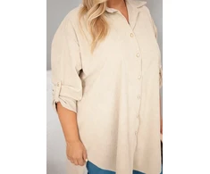 Moteriški Plus Size marškiniai su vintažinio tipo faktūra, smėlio spalvos
