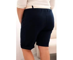 Moteriški Plus Size medvilnės šortai su diržu, tamsiai mėlynos spalvos