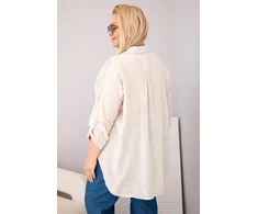 Moteriški Plus Size medvilniniai marškiniai su apykakle ir nėrinių įsiuvu, smėlio spalvos