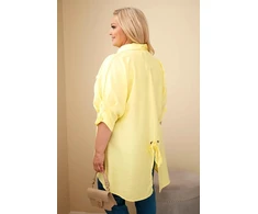 Moteriški Plus Size medvilniniai marškiniai su sagomis ir apykakle, geltoni