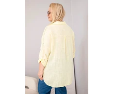 Moteriški Plus Size medvilniniai marškiniai su apykakle ir nėrinių intarpais, geltoni