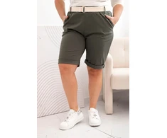 Moteriški Plus Size šortai su diržu, chaki spalvos