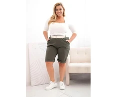 Moteriški Plus Size šortai su diržu, chaki spalvos