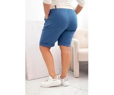 Moteriški Plus Size šortai su diržu, mėlynos spalvos