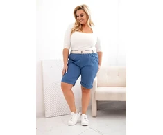 Moteriški Plus Size šortai su diržu, mėlynos spalvos