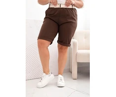 Moteriški Plus Size šortai su diržu, rudos spalvos