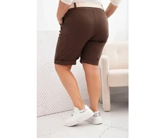 Moteriški Plus Size šortai su diržu, rudos spalvos