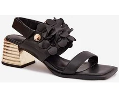 Moteriški sandalai iš natūralios odos, 6 cm kulno aukščio
