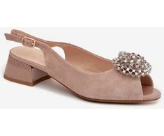 Moteriški sandalai su 4 cm kulniuku iš natūralios odos