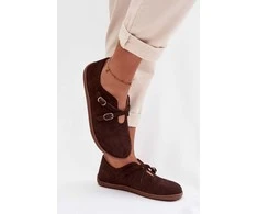 Moteriški zomšiniai loafers batai su dirželiais Zazoo rudi