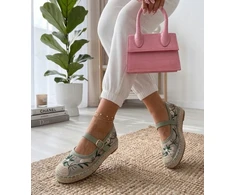 Moteriškos espadrilės Lucille su siuvinėtomis gėlėmis, žalios