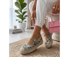 Moteriškos espadrilės Lucille su siuvinėtomis gėlėmis, žalios