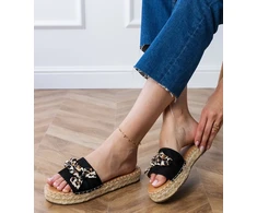 Moteriškos juodos espadrilės šlepetės su kaspinu vasarai