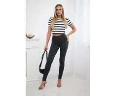 Moteriškos kelnės su cirkoniais ant galinių kišenių, grafito spalvos