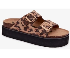 Moteriškos lakinės platforminės šlepetės su auksinėmis sagtelėmis Lee Cooper LCW-26-35-4459L, juodos