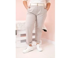 Moteriškos medvilninės Plus Size kelnės su diržu, tamsiai smėlio spalvos