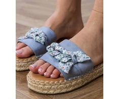 Moteriškos mėlynos espadrilės šlepetės su kaspinu