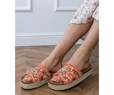Moteriškos oranžinės espadrilės šlepetės su cirkoniais