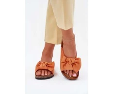 Moteriškos oranžinės šlepetės su kaspinu ir kamštiniu padu Step in Style