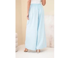 Moteriškos plačios medvilninės kelnės su elastiniu juosmeniu, mėlynos