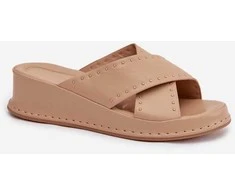 Moteriškos platforminės šlepetės iš eko odos smėlio spalvos Calorissa