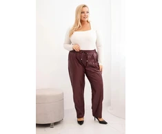 Moteriškos Plus Size dirbtinės odos kelnės aukštu juosmeniu, burgundiškos spalvos