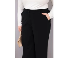 Moteriškos Plus Size kelnės plačiomis klešnėmis ir aukštu liemeniu, juodos spalvos