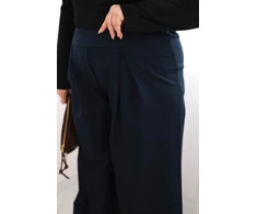 Moteriškos Plus Size kelnės plačiomis klešnėmis, tamsiai mėlynos spalvos
