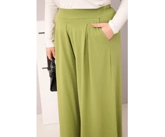 Moteriškos Plus Size kelnės plačiomis klešnėmis, pistacijų spalvos