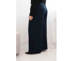 Moteriškos Plus Size kelnės plačiomis klešnėmis, tamsiai mėlynos spalvos