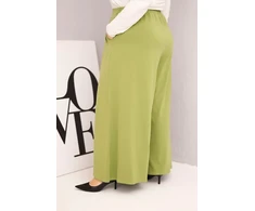 Moteriškos Plus Size kelnės plačiomis klešnėmis, pistacijų spalvos