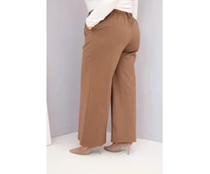 Moteriškos Plus Size kelnės plačiomis klešnėmis ir aukštu liemeniu, šviesiai smėlio spalvos