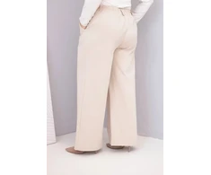 Moteriškos Plus Size kelnės plačiomis klešnėmis ir aukštu liemeniu, smėlio spalvos