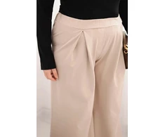 Moteriškos Plus Size kelnės plačiomis klešnėmis ir klostėmis, smėlio spalvos