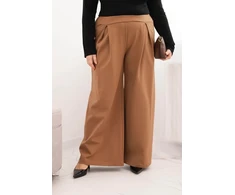Moteriškos Plus Size kelnės plačiomis klešnėmis ir klostėmis, kapučino spalvos