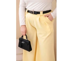 Moteriškos Plus Size kelnės plačiomis klešnėmis su diržu, geltonos spalvos
