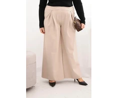 Moteriškos Plus Size kelnės plačiomis klešnėmis ir klostėmis, smėlio spalvos