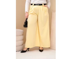 Moteriškos Plus Size kelnės plačiomis klešnėmis su diržu, geltonos spalvos