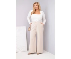 Moteriškos Plus Size kelnės plačiomis klešnėmis ir aukštu liemeniu, smėlio spalvos