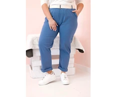 Moteriškos Plus Size kelnės su diržu, džinso spalvos