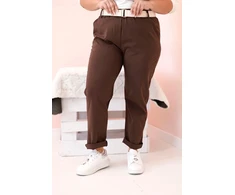 Moteriškos Plus Size kelnės su diržu, rudos spalvos