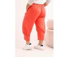 Moteriškos Plus Size kelnės su pažemintu tarpkoju ir elastiniu juosmeniu, koralinės spalvos