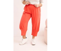 Moteriškos Plus Size kelnės su pažemintu tarpkoju ir elastiniu juosmeniu, koralinės spalvos