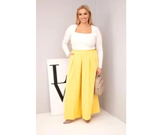 Moteriškos Plus Size kelnės su plačiomis klešnėmis, geltonos spalvos