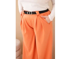Moteriškos Plus Size kelnės su plačiomis klešnėmis ir diržu, persikų spalvos