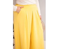 Moteriškos Plus Size kelnės su plačiomis klešnėmis, geltonos spalvos