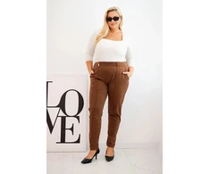 Moteriškos Plus Size kelnės su tampriu juosmeniu, kapučino spalvos