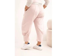 Moteriškos Plus Size kelnės su žemu liemeniu ir elastine juosmens guma, pudrinės rožinės spalvos