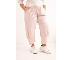 Moteriškos Plus Size kelnės su žemu liemeniu ir elastine juosmens guma, pudrinės rožinės spalvos