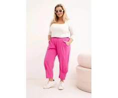 Moteriškos Plus Size kelnės žemu liemeniu su elastine juosmens juosta, rožinės spalvos